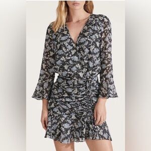 Veronica Beard Sean V neck ruched silk mini dress size 6